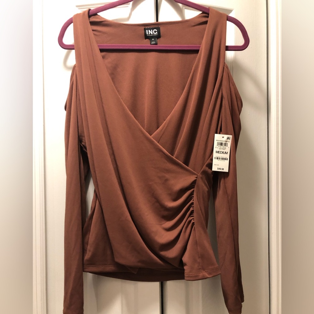 INC International Concepts Women's Rust Wrap Blouse